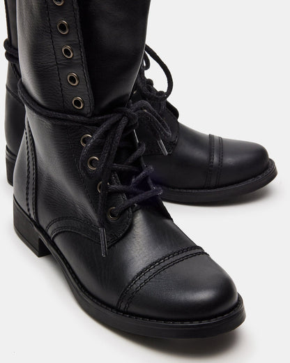 TROOPA3.0 Black Leather Women's Moto Combat Ankle Boot Steve Madden BLACK LEATHER