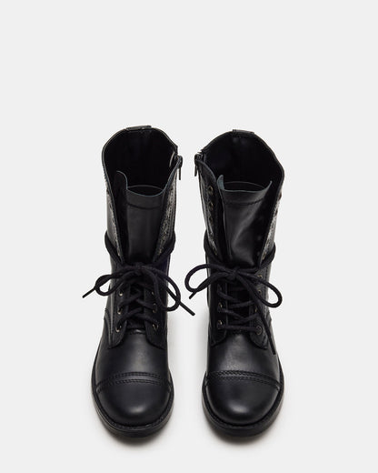 TROOPA3.0 Black Leather Women's Moto Combat Ankle Boot Steve Madden BLACK LEATHER