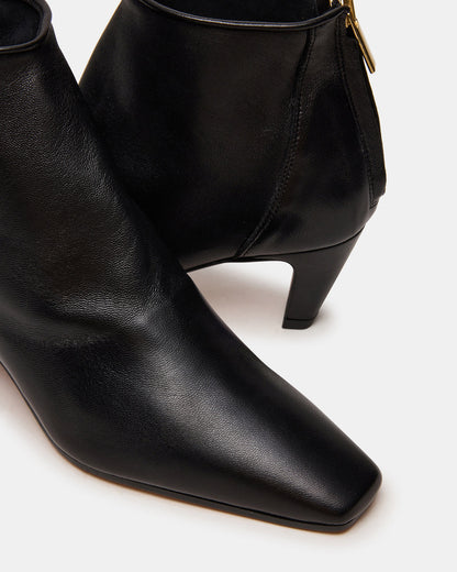 JUNO Black Leather Square-Toe Women's Ankle Boot Steve Madden BLACK LEATHER