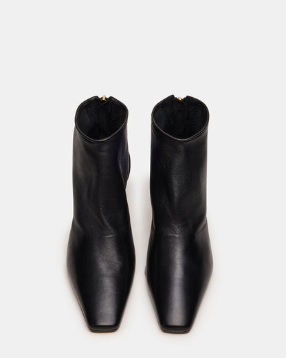 JUNO Black Leather Square-Toe Women's Ankle Boot Steve Madden BLACK LEATHER