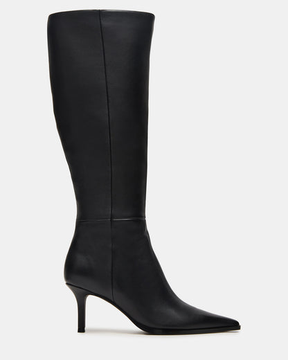 LINGO Black Leather Pointed-Toe Knee-High Women's Boot Steve Madden BLACK LEATHER