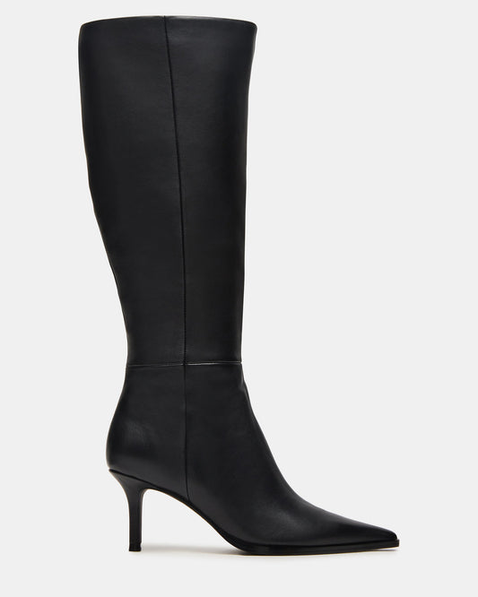 LINGO Black Leather Pointed-Toe Knee-High Women's Boot Steve Madden BLACK LEATHER