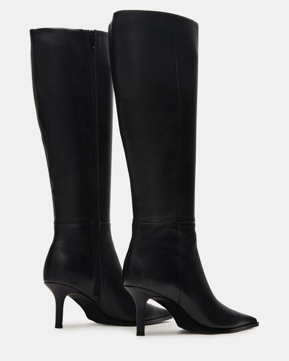 LINGO Black Leather Pointed-Toe Knee-High Women's Boot Steve Madden BLACK LEATHER