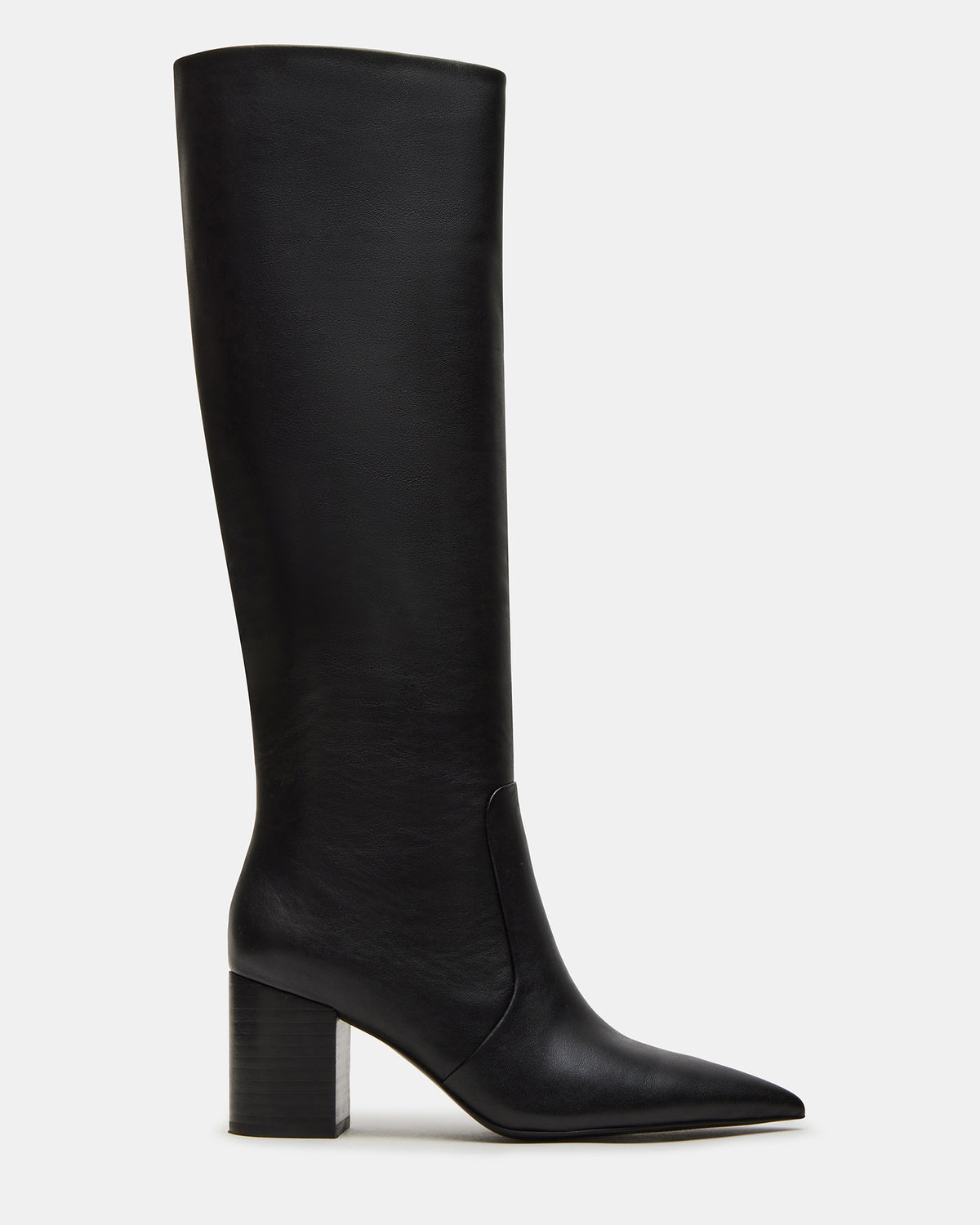 SKYLINE Black Leather Knee-High Pointed Toe Women's Boot Steve Madden BLACK LEATHER