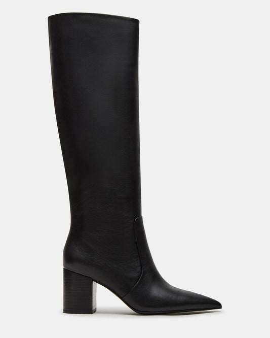 SKYLINE Black Leather Knee-High Pointed Toe Women's Boot Steve Madden BLACK LEATHER