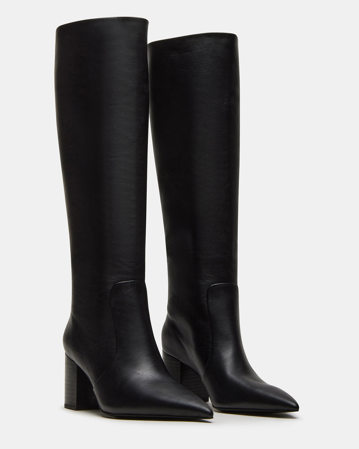 SKYLINE Black Leather Knee-High Pointed Toe Women's Boot Steve Madden BLACK LEATHER