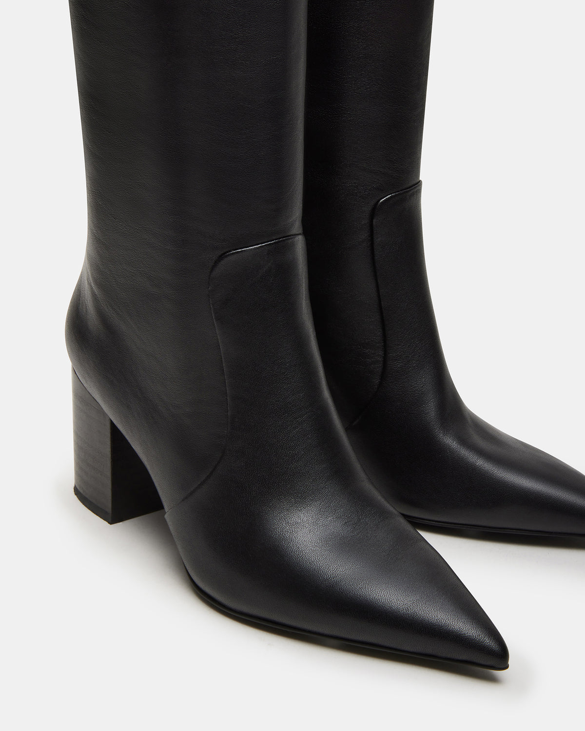 SKYLINE Black Leather Knee-High Pointed Toe Women's Boot Steve Madden BLACK LEATHER