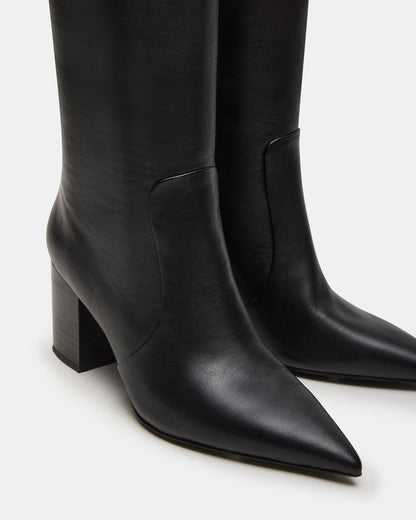 SKYLINE Black Leather Knee-High Pointed Toe Women's Boot Steve Madden BLACK LEATHER