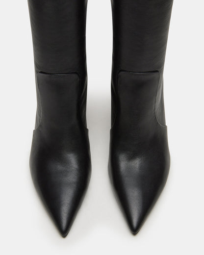 SKYLINE Black Leather Knee-High Pointed Toe Women's Boot Steve Madden BLACK LEATHER
