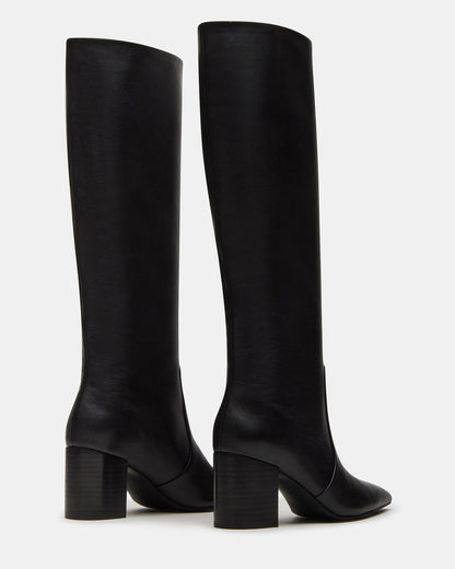 SKYLINE Black Leather Knee-High Pointed Toe Women's Boot Steve Madden BLACK LEATHER