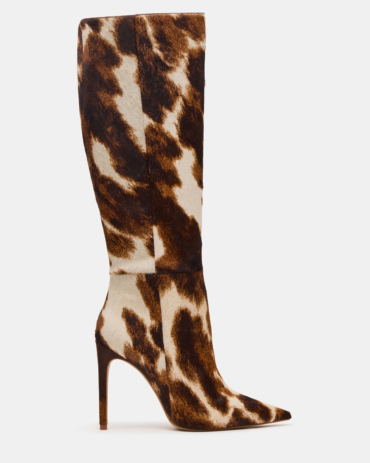NITRO Brown Cow Print Wide Calf Pointed-Toe Stiletto Heel Knee-High Women's Boots Steve Madden BROWN MULTI
