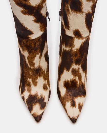 NITRO Brown Cow Print Wide Calf Pointed-Toe Stiletto Heel Knee-High Women's Boots Steve Madden BROWN MULTI