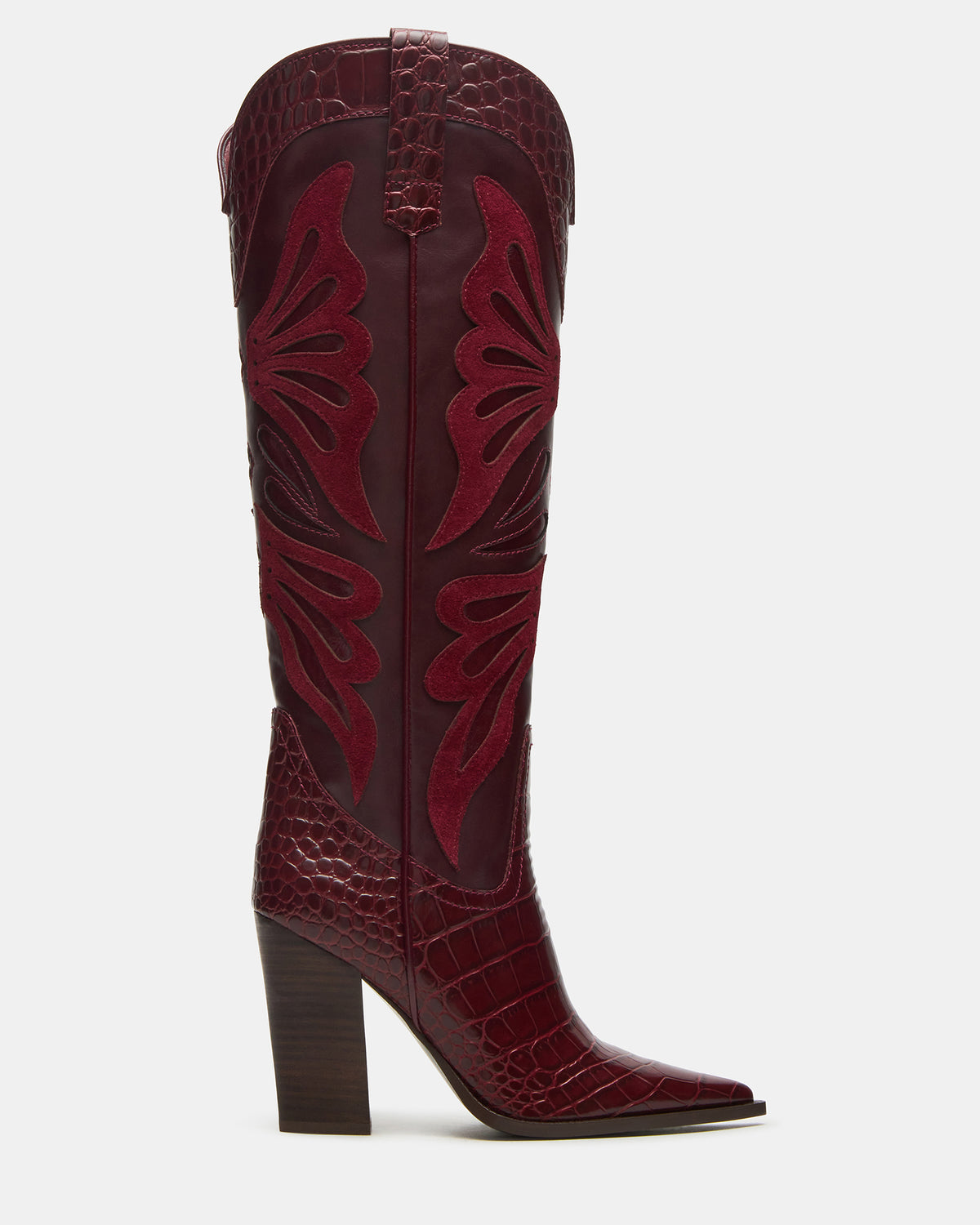 KAZ Burgundy Pointed-Toe Knee-High Block Heel Western Women's Boot Steve Madden BURGUNDY