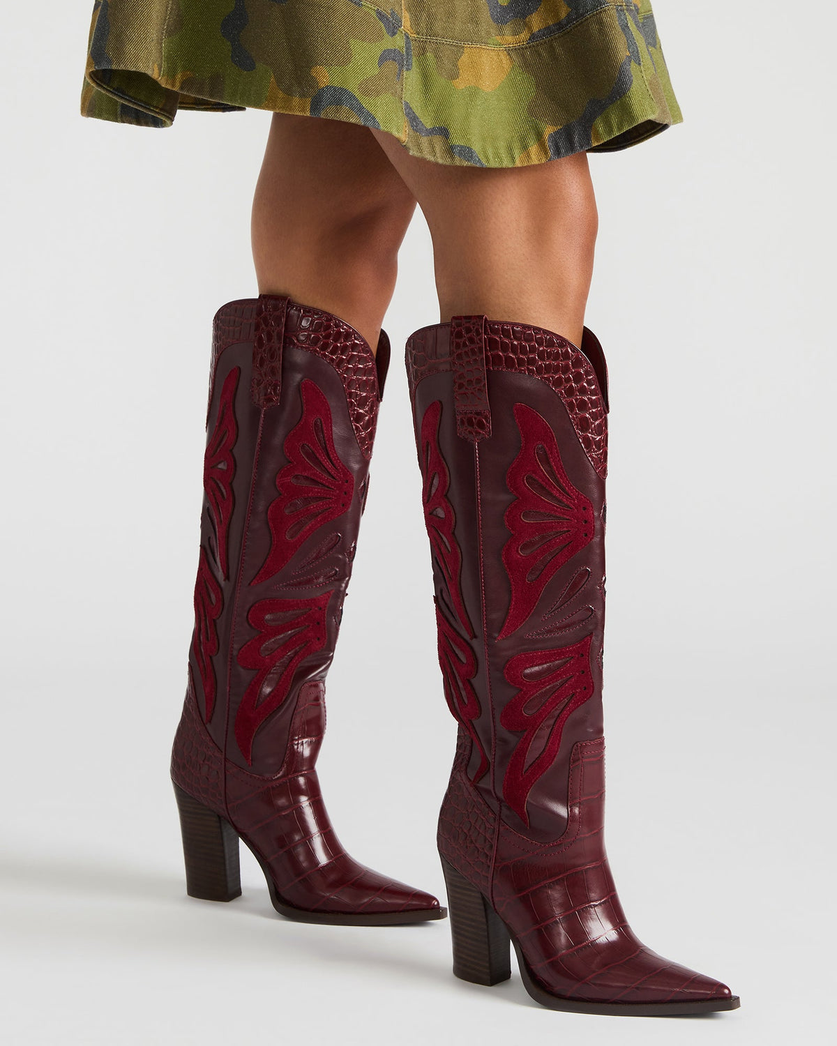 KAZ Burgundy Pointed-Toe Knee-High Block Heel Western Women's Boot Steve Madden BURGUNDY