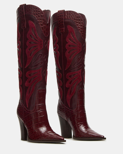 KAZ Burgundy Pointed-Toe Knee-High Block Heel Western Women's Boot Steve Madden BURGUNDY