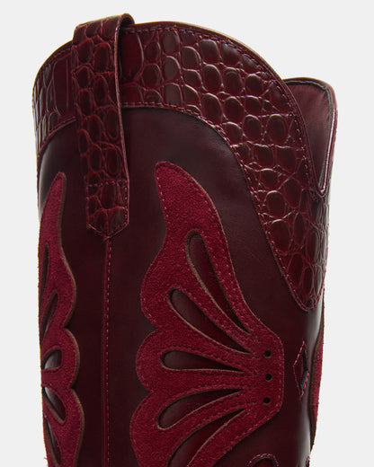 KAZ Burgundy Pointed-Toe Knee-High Block Heel Western Women's Boot Steve Madden BURGUNDY