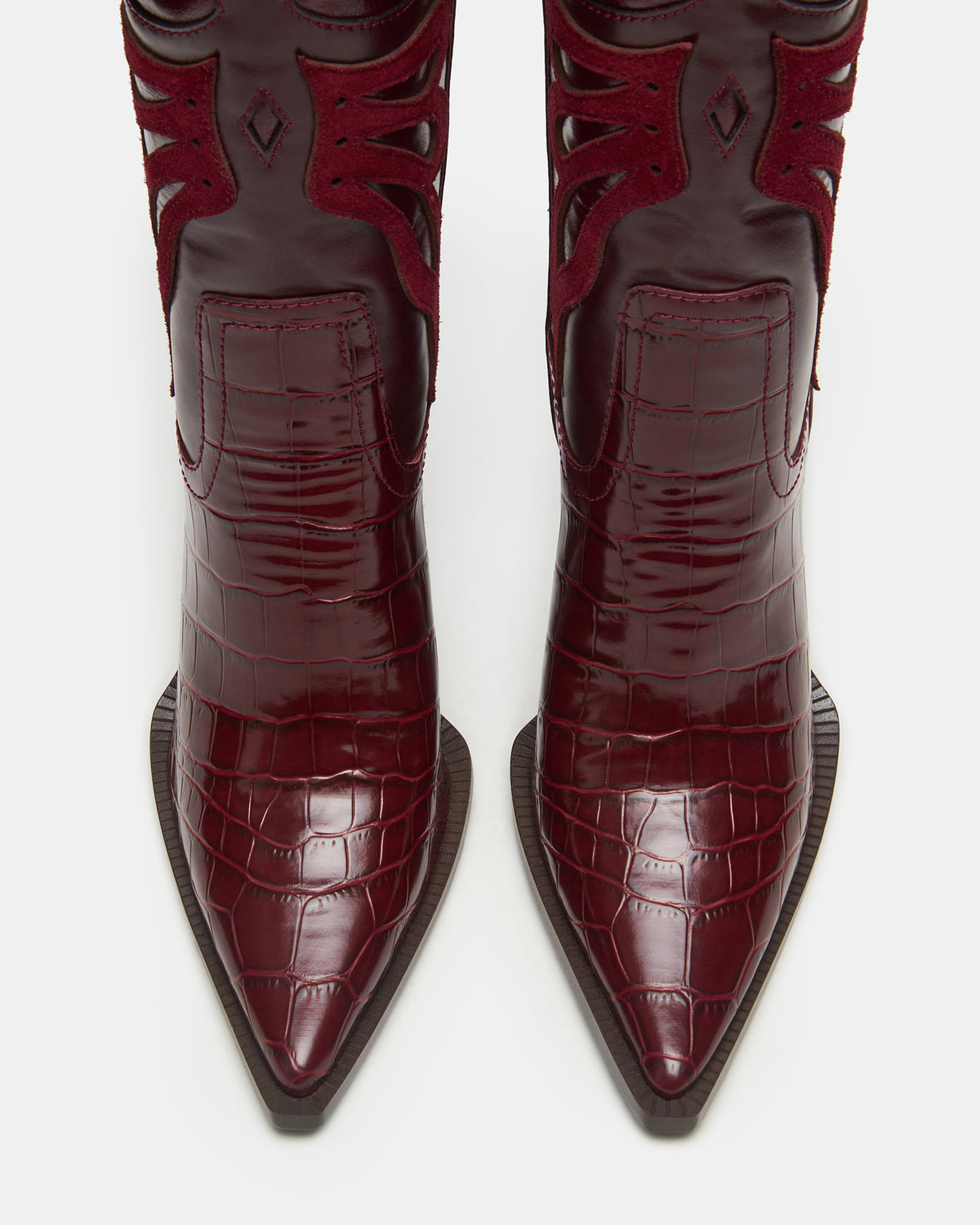 KAZ Burgundy Pointed-Toe Knee-High Block Heel Western Women's Boot Steve Madden BURGUNDY