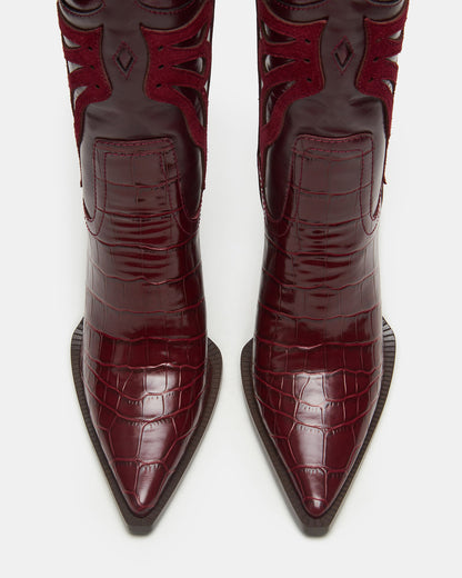 KAZ Burgundy Pointed-Toe Knee-High Block Heel Western Women's Boot Steve Madden BURGUNDY