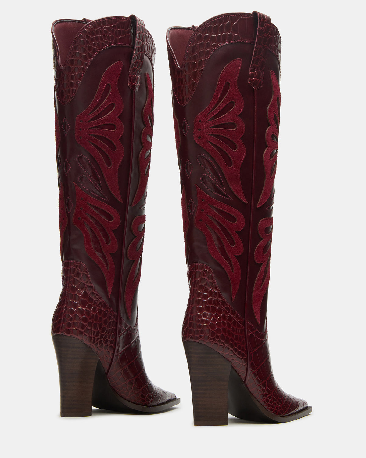 KAZ Burgundy Pointed-Toe Knee-High Block Heel Western Women's Boot Steve Madden BURGUNDY