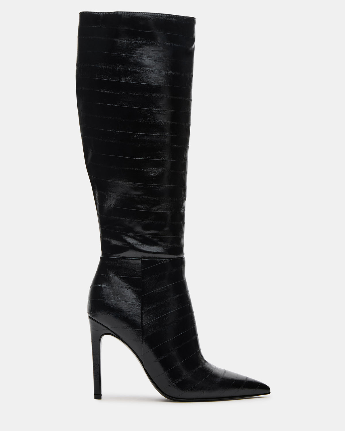 NITRO Black Eel Pointed-Toe Stiletto Heel Knee-High Women's Boots Steve Madden BLACK EEL