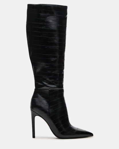 NITRO Black Eel Pointed-Toe Stiletto Heel Knee-High Women's Boots Steve Madden BLACK EEL