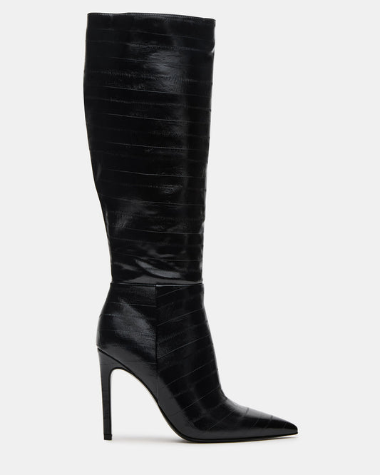 NITRO Black Eel Pointed-Toe Stiletto Heel Knee-High Women's Boots Steve Madden BLACK EEL