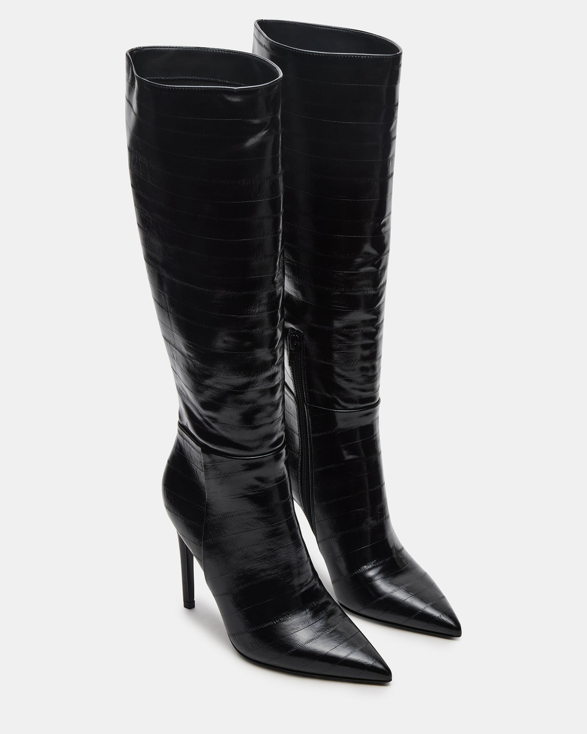 NITRO Black Eel Pointed-Toe Stiletto Heel Knee-High Women's Boots Steve Madden BLACK EEL