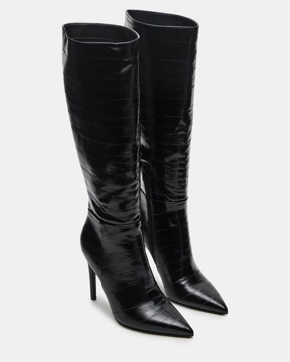 NITRO Black Eel Pointed-Toe Stiletto Heel Knee-High Women's Boots Steve Madden BLACK EEL