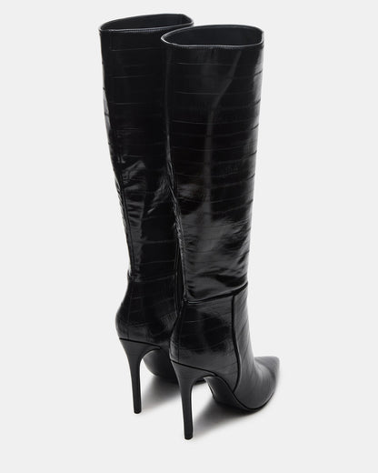 NITRO Black Eel Pointed-Toe Stiletto Heel Knee-High Women's Boots Steve Madden BLACK EEL
