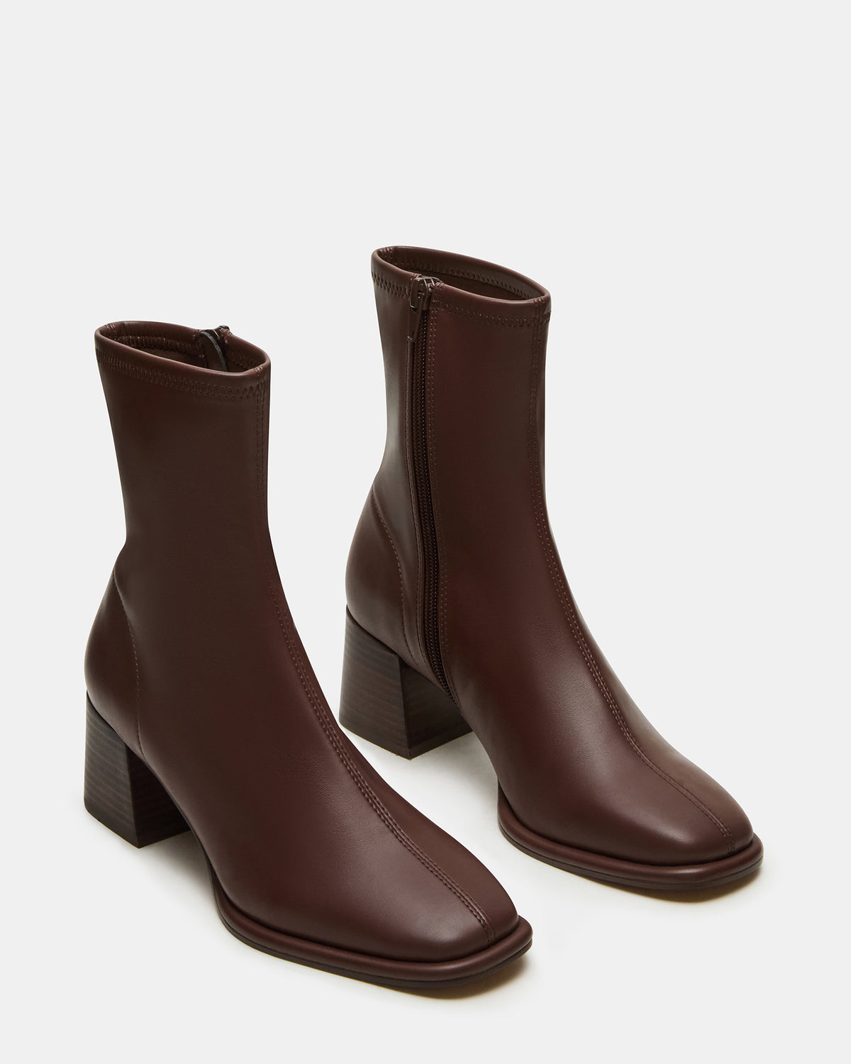 PAMMY Brown Square-Toe Block Heel Women's Ankle Boot Steve Madden BROWN