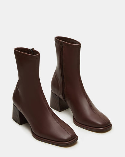PAMMY Brown Square-Toe Block Heel Women's Ankle Boot Steve Madden BROWN