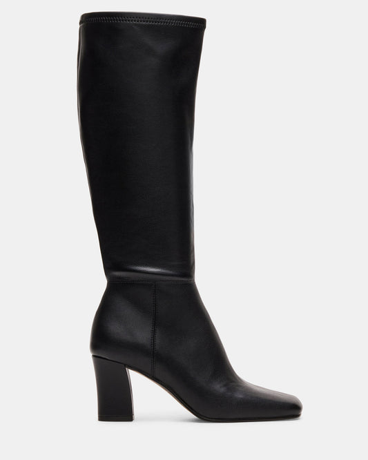 ELLIOT Black Square-Toe Knee-High Block Heel Women's Boot Steve Madden BLACK