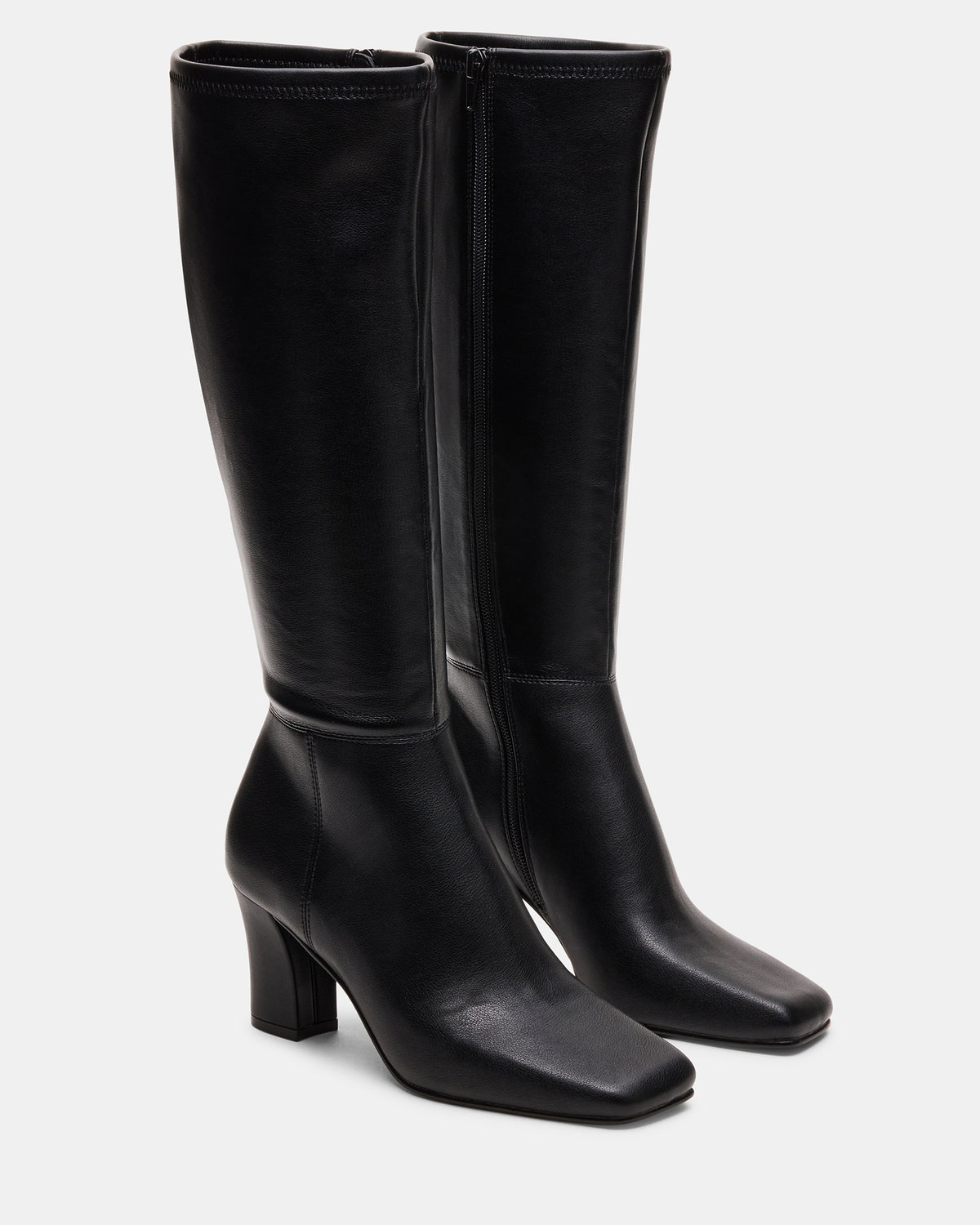 ELLIOT Black Square-Toe Knee-High Block Heel Women's Boot Steve Madden BLACK