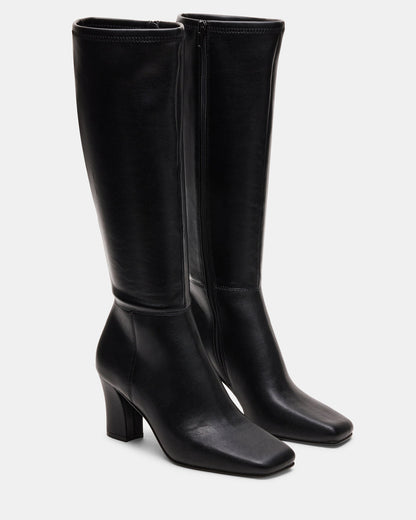 ELLIOT Black Square-Toe Knee-High Block Heel Women's Boot Steve Madden BLACK