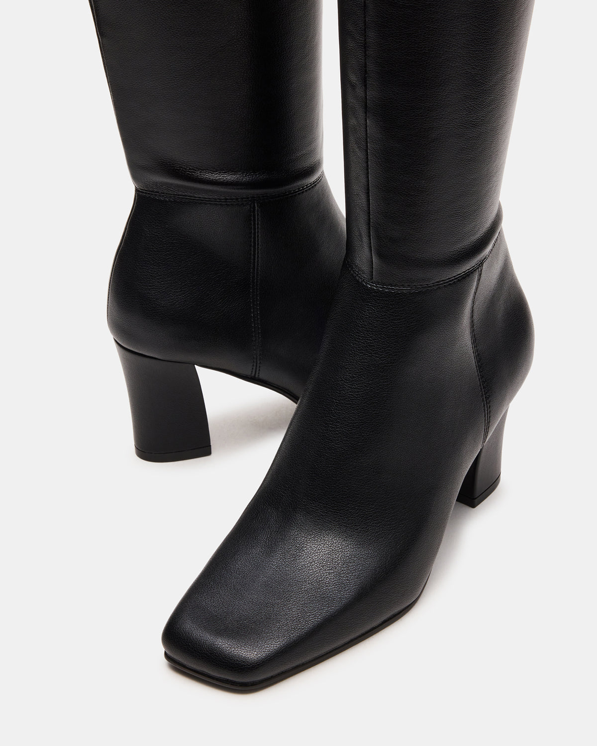 ELLIOT Black Square-Toe Knee-High Block Heel Women's Boot Steve Madden BLACK