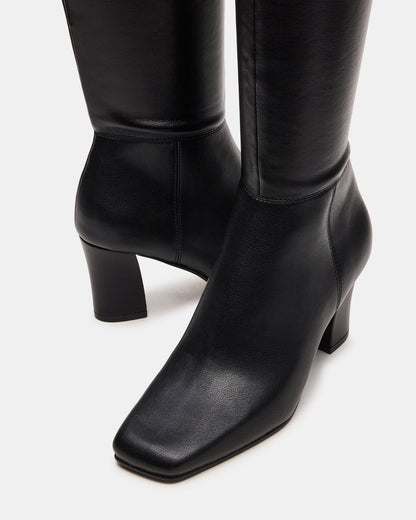 ELLIOT Black Square-Toe Knee-High Block Heel Women's Boot Steve Madden BLACK