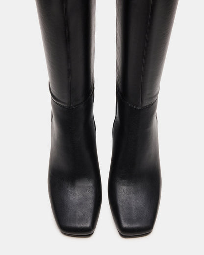 ELLIOT Black Square-Toe Knee-High Block Heel Women's Boot Steve Madden BLACK