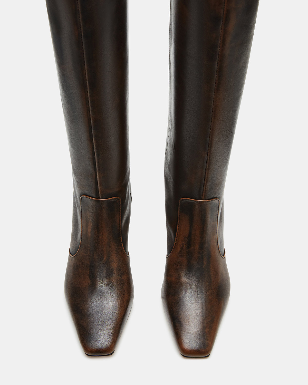 LANDER Brown Distressed Knee-High Kitten Heel Women's Boot Steve Madden BRN DISTRE