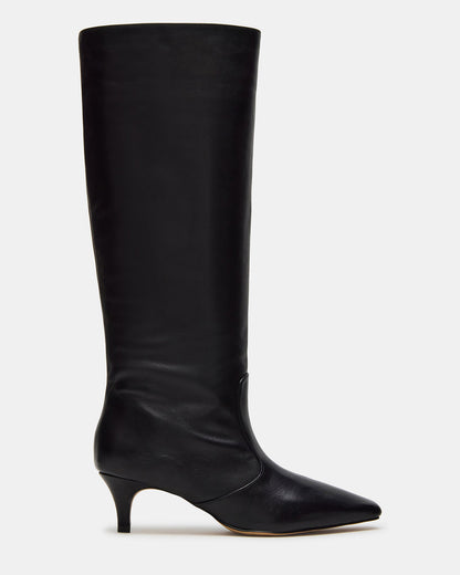 LANDER Black Leather Knee-High Kitten Heel Women's Boot Steve Madden BLACK LEATHER