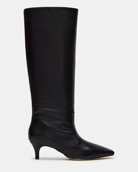 LANDER Black Leather Knee-High Kitten Heel Women's Boot Steve Madden BLACK LEATHER
