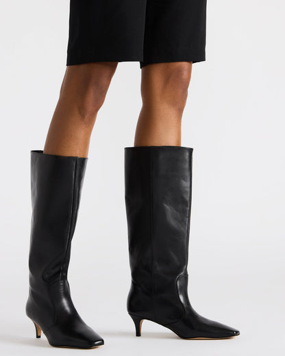 LANDER Black Leather Knee-High Kitten Heel Women's Boot Steve Madden BLACK LEATHER