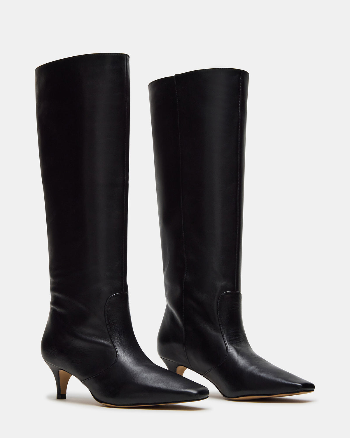LANDER Black Leather Knee-High Kitten Heel Women's Boot Steve Madden BLACK LEATHER