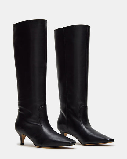 LANDER Black Leather Knee-High Kitten Heel Women's Boot Steve Madden BLACK LEATHER