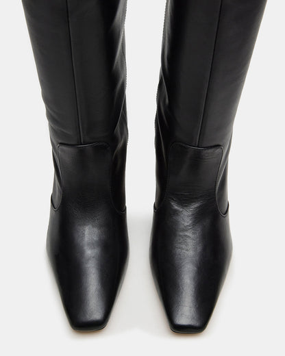 LANDER Black Leather Knee-High Kitten Heel Women's Boot Steve Madden BLACK LEATHER