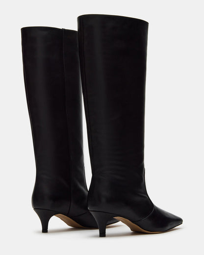 LANDER Black Leather Knee-High Kitten Heel Women's Boot Steve Madden BLACK LEATHER