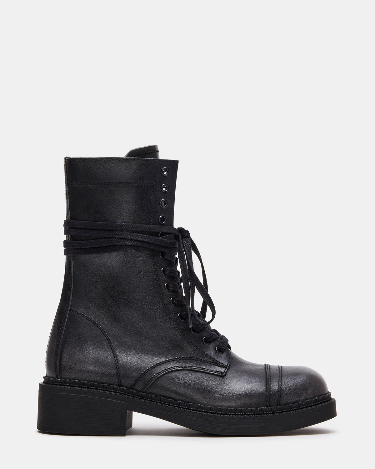 CRIMSON Black Distressed Moto Combat Women's Ankle Booties Steve Madden BLK DISTRS