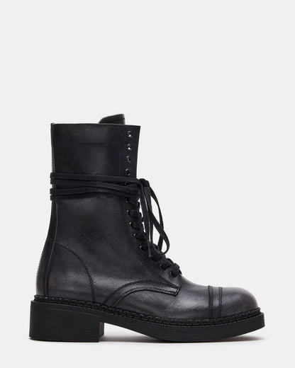 CRIMSON Black Distressed Moto Combat Women's Ankle Booties Steve Madden BLK DISTRS
