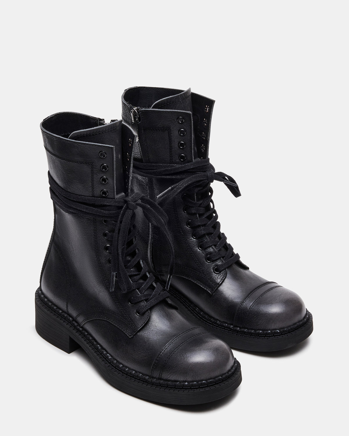 CRIMSON Black Distressed Moto Combat Women's Ankle Booties Steve Madden BLK DISTRS