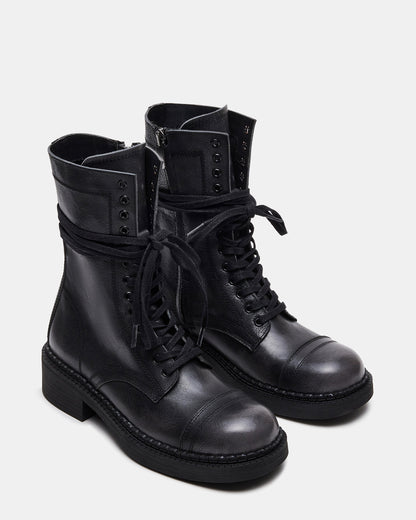 CRIMSON Black Distressed Moto Combat Women's Ankle Booties Steve Madden BLK DISTRS