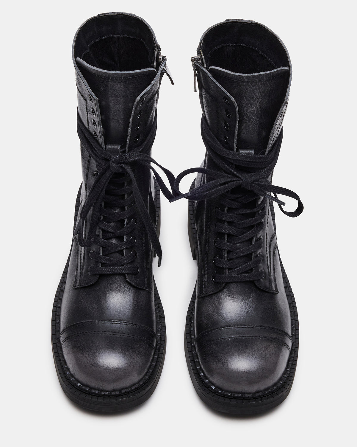 CRIMSON Black Distressed Moto Combat Women's Ankle Booties Steve Madden BLK DISTRS